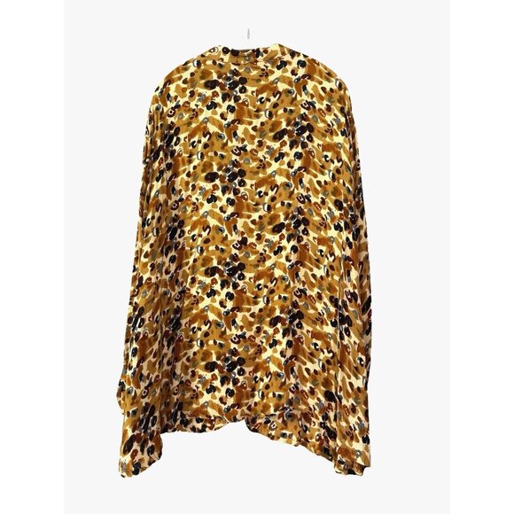 Silhouettes Top 3X Golden Blue Leopard Animal Print Mobwife Button Up Blouse - Picture 2 of 10
